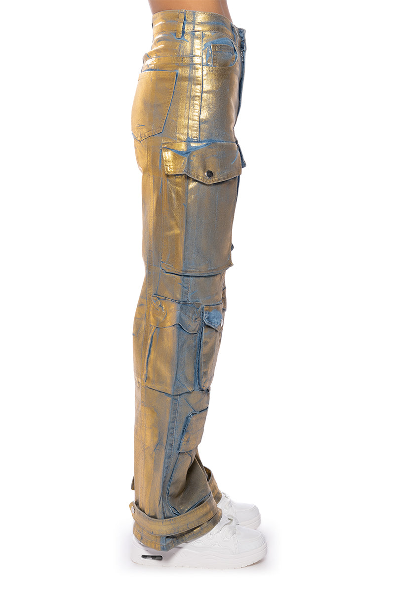 LA ISLA METALLIC CARGO JEANS