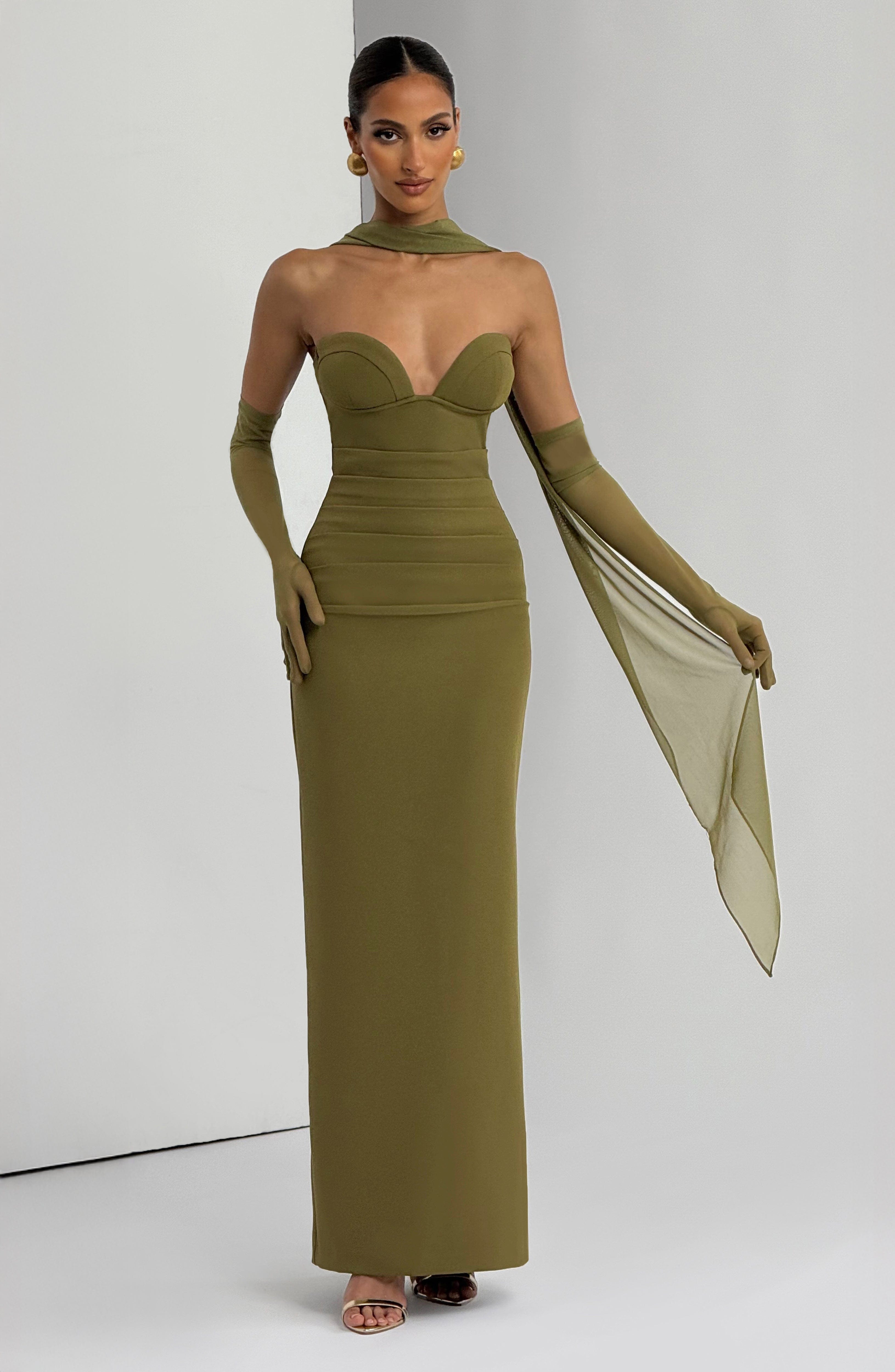 Lindsey Maxi Dress - Deep Olive Dress Babyboo Fashion Premium Exclusive Design