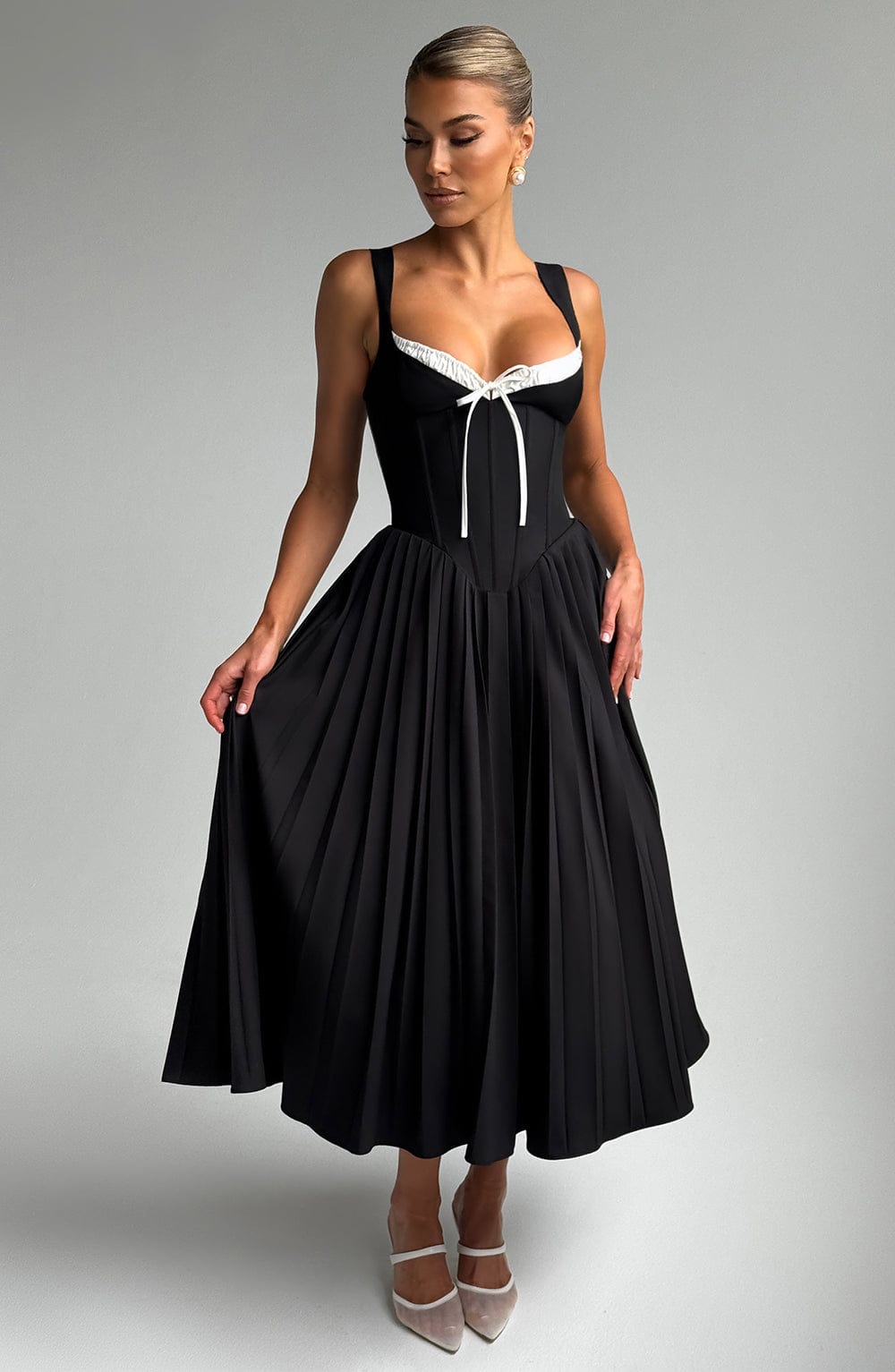 Natassia Midi Dress - Black/White Dress Babyboo Fashion Premium Exclusive Design