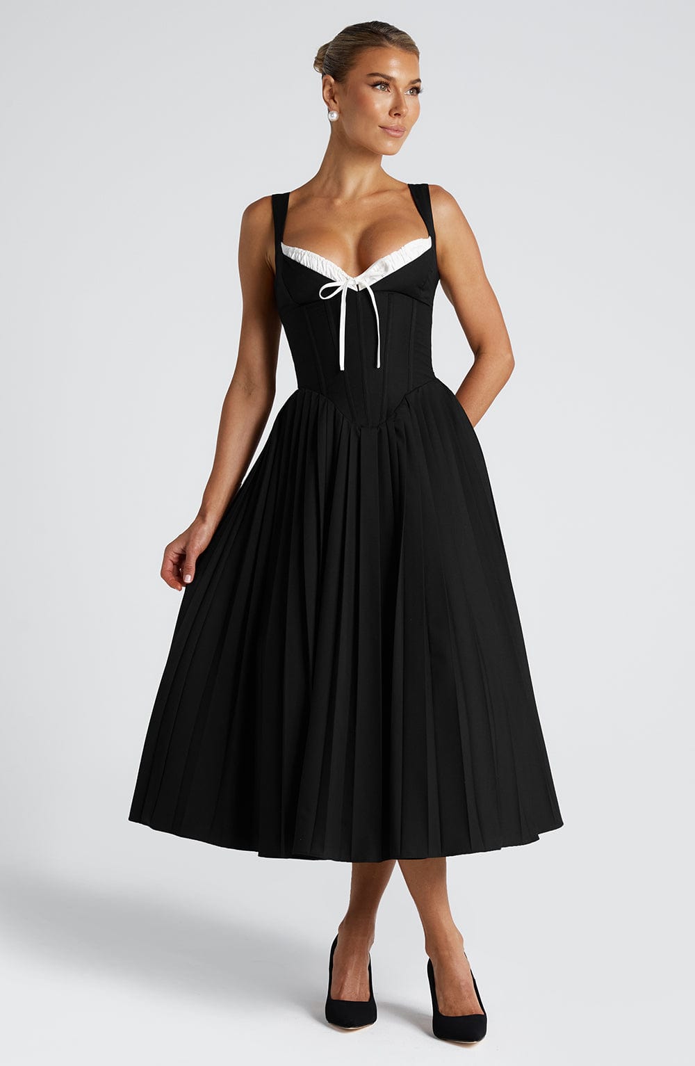 Natassia Midi Dress - Black/White Dress Babyboo Fashion Premium Exclusive Design