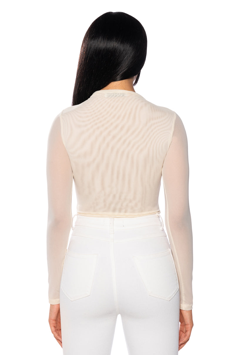 PAXTON SEXY MESH LONG SLEEVE FUNNEL NECK BODYSUIT