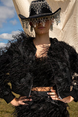 REAL OSTRICH FEATHERS CROP MESH BANDEAU