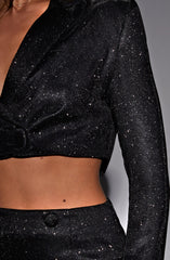 Stefania Cropped Jacket - Black Sparkle Jackets Babyboo Fashion Premium Exclusive Design