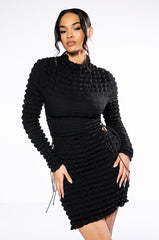 SULTRY LONG SLEEVE MOCK NECK CUT OUT MINI DRESS