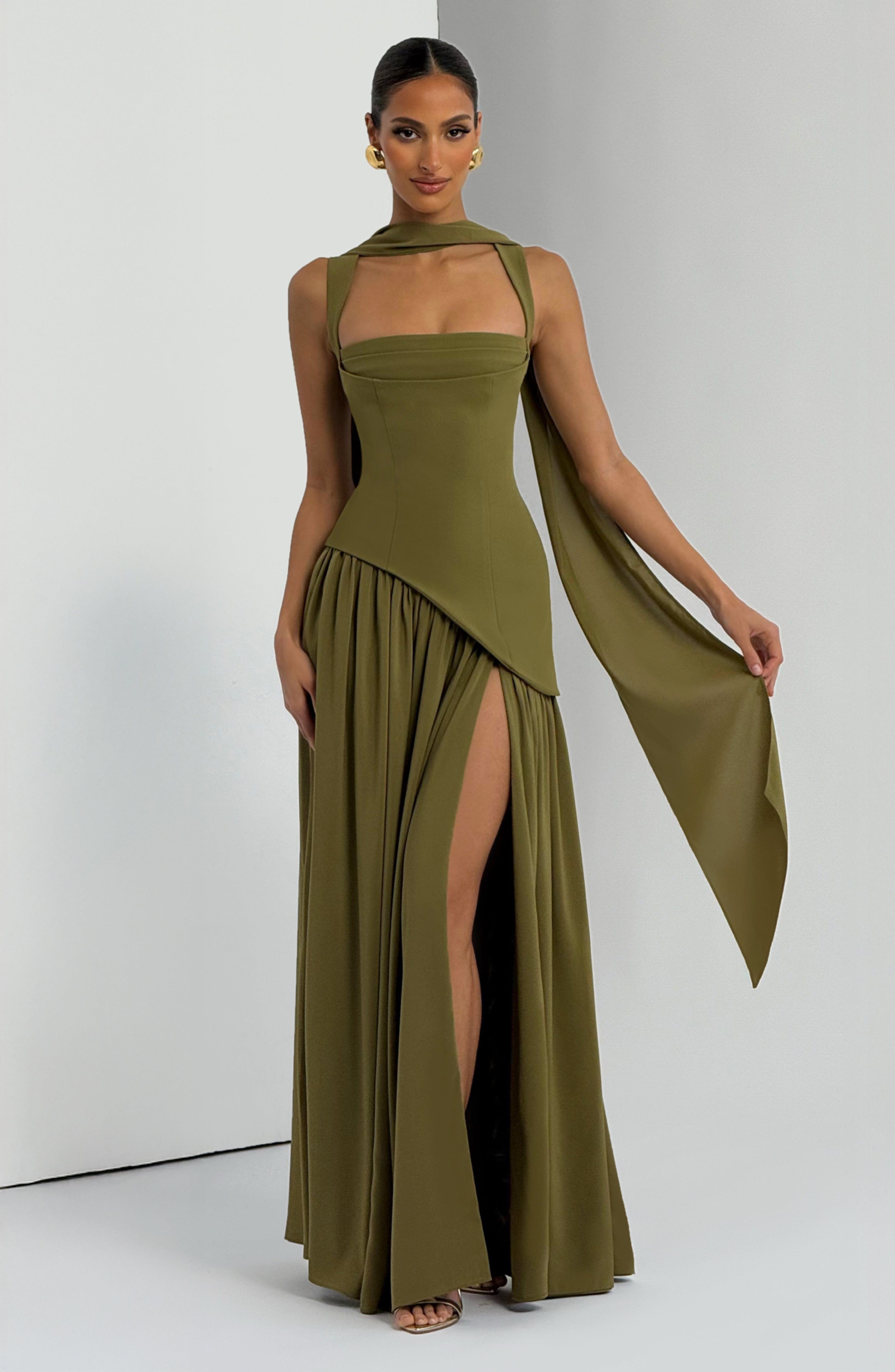 Tullulah Maxi Dress - Deep Olive Dress Babyboo Fashion Premium Exclusive Design