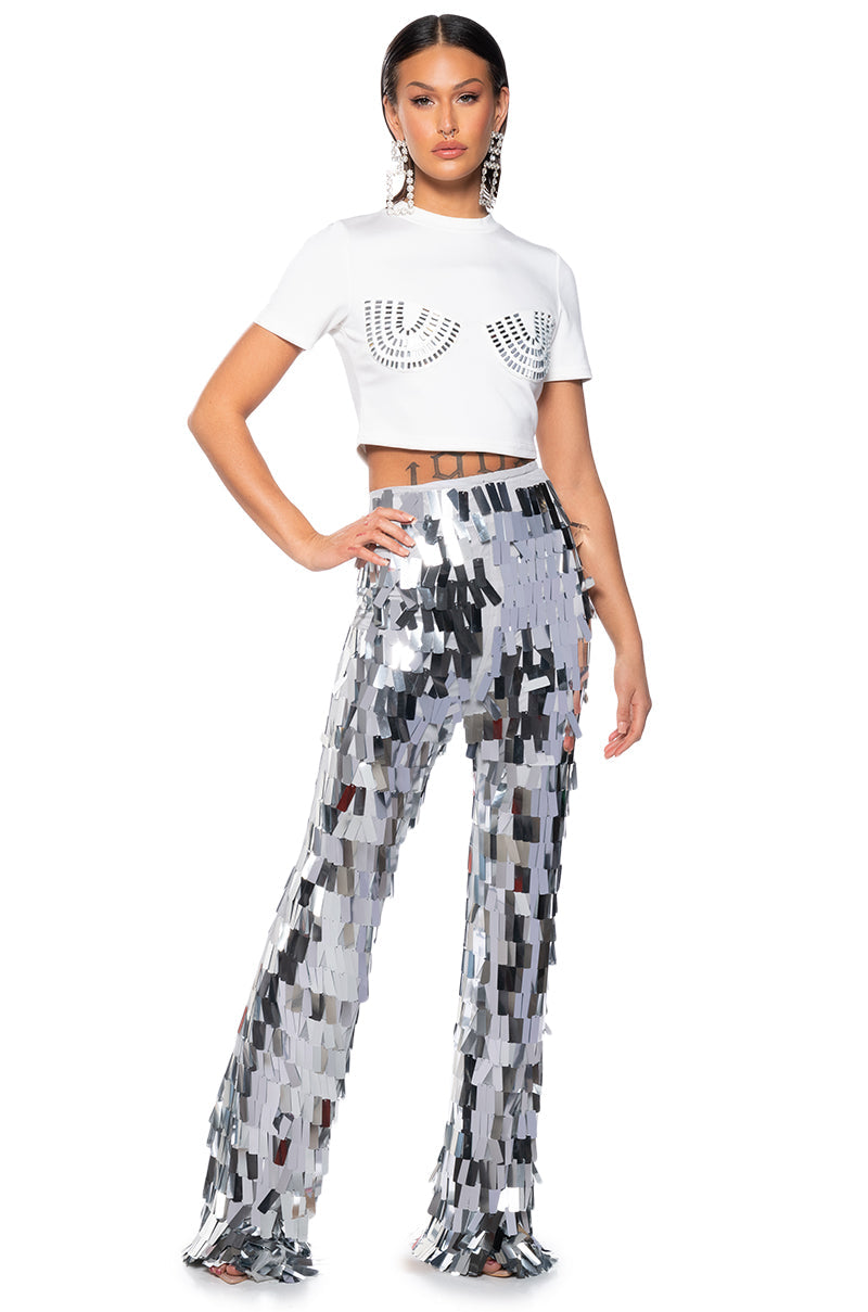 VAL STRETCH SEQUIN PANT IN SILVER