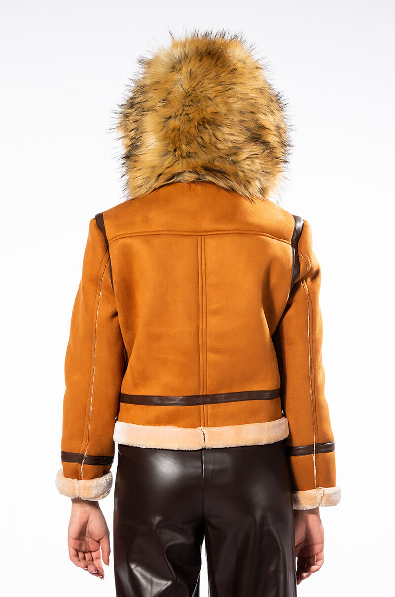 WE FOUND LOVE SUEDE COAT WITH FAUX FUR HOOD
